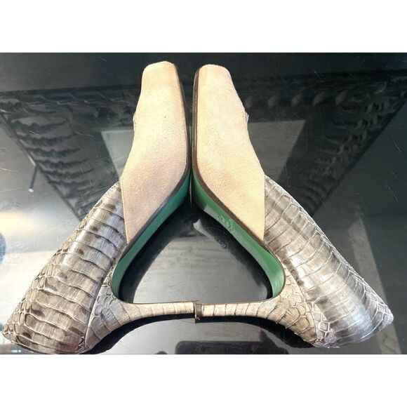 Donald J. Pliner Lisa Janis Suede Heels 3” Snakeskin Trimmed Taupe Women’s 8 M - Picture 9 of 11